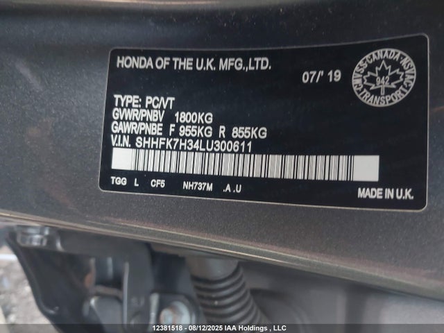 SHHFK7H34LU300611 Honda l15ba