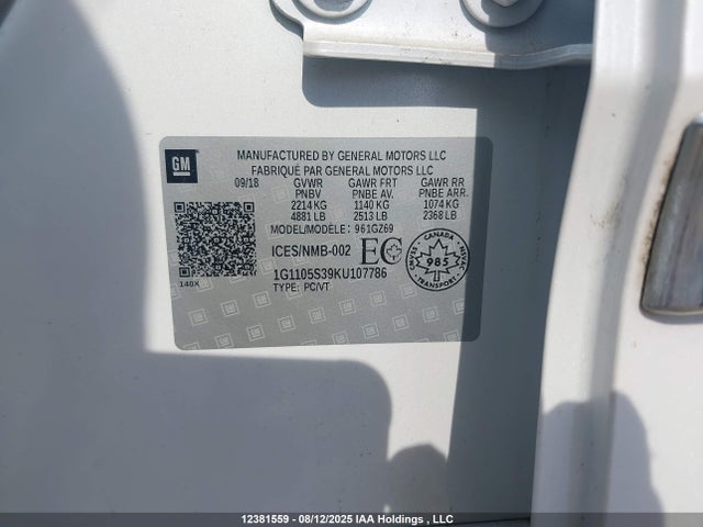1G1105S39KU107786 Chevrolet lfx - spark ignited direct injection, vvt, e85 max, alum