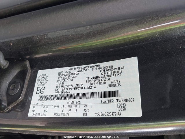 Ford 5.0l-4v 2017 1FTEW1EF2HFC25214 Image 18