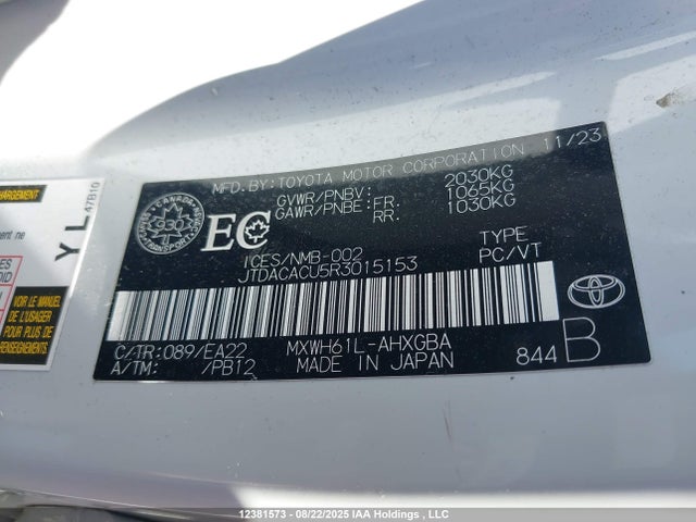 JTDACACU5R3015153 Toyota m20a-fxs