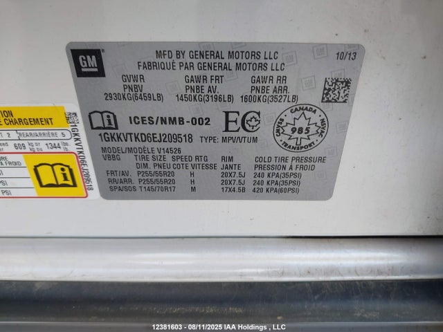 1GKKVTKD6EJ209518 GMC llt