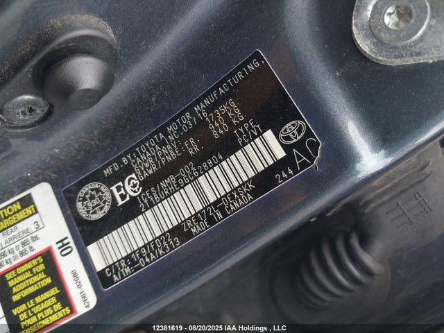 Toyota 2zr-fe 2016 2T1BURHE9GC628804 Image 9