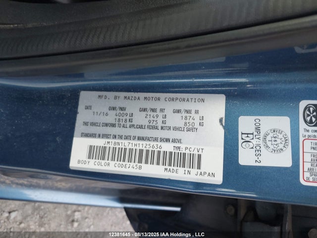 Mazda pe 2017 JM1BN1L71H1125636 Image 9