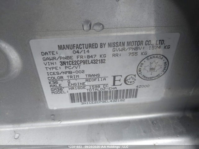Nissan 2014 2014 3N1CE2CP9EL432182 Image 9