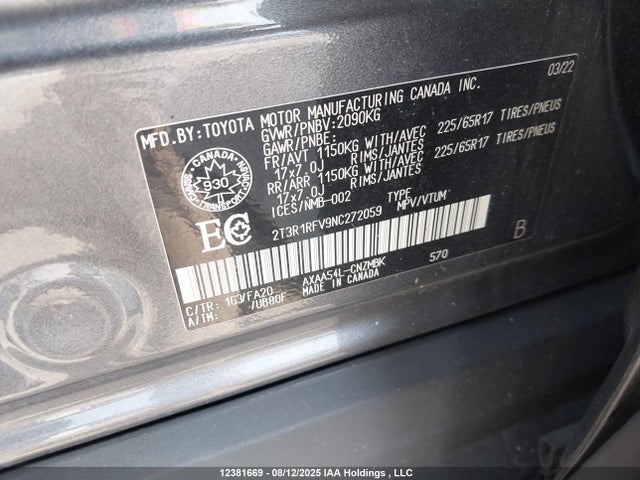 2T3R1RFV9NC272059 Toyota a25a-fks