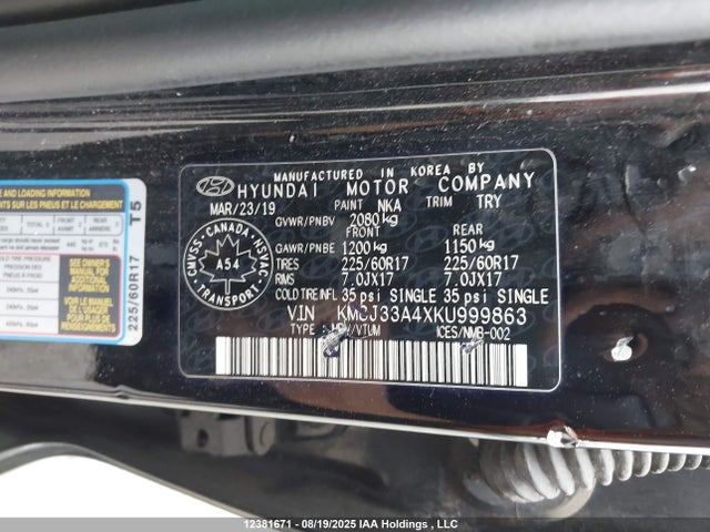 KM8J33A4XKU999863 Hyundai gdi nu