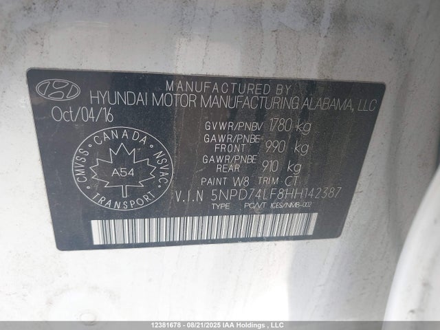Hyundai 2017 2017 5NPD74LF8HH142387 Image 9
