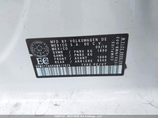 3VW217AU5HM017575 Volkswagen 1.8 tsi