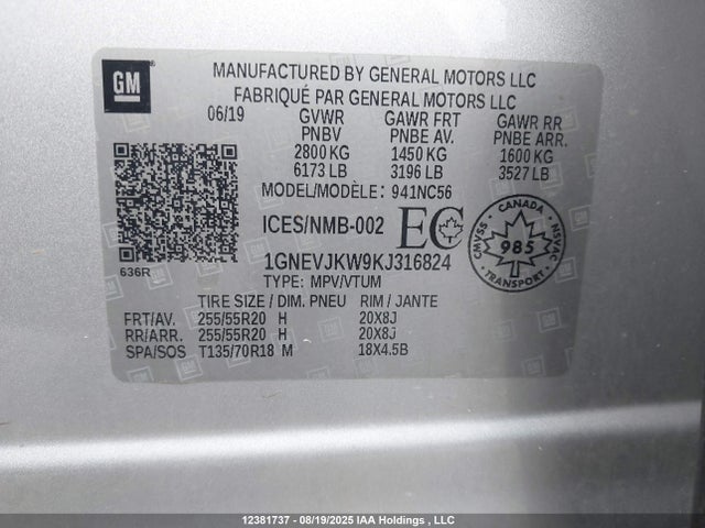 1GNEVJKW9KJ316824 Chevrolet lfy - spark ignited direct injection, atss, gen 1