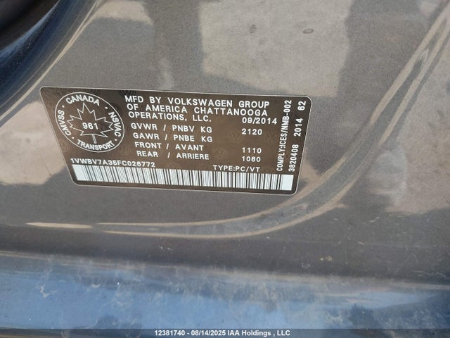 1VWBV7A35FC026772 Volkswagen 2015