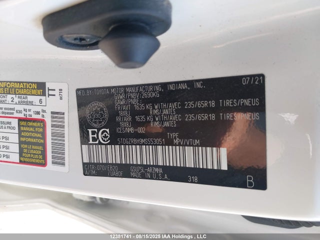 5TDGZRBH9MS553051 Toyota 2gr-fks