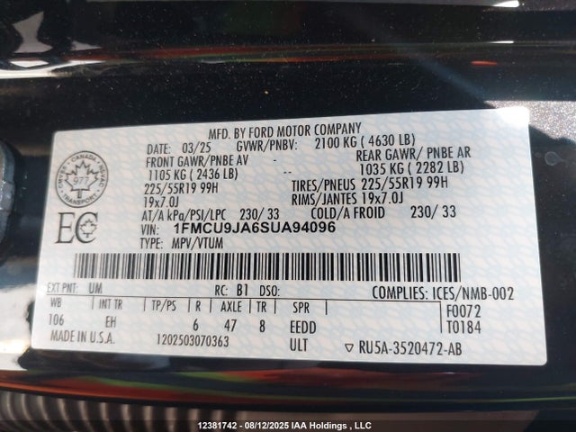 1FMCU9JA6SUA94096 Ford gtdi a