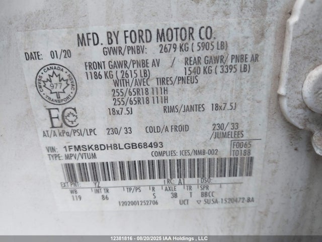 1FMSK8DH8LGB68493 Ford Explorer
