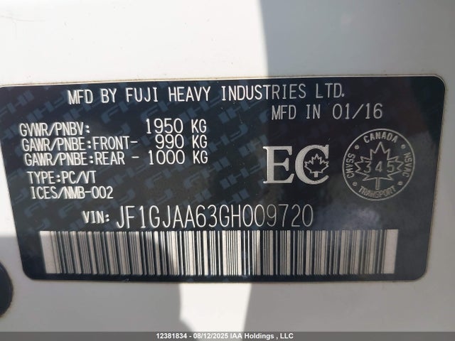 JF1GJAA63GH009720 Subaru 2.0l na