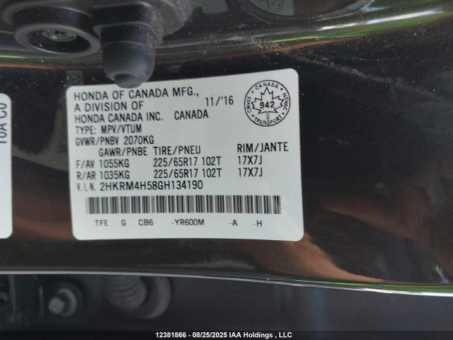 2HKRM4H58GH134190 Honda k24w9