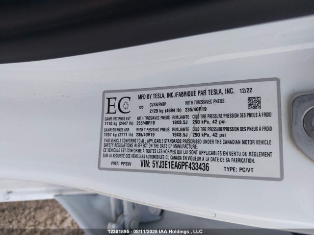 Tesla 2023 2023 5YJ3E1EA6PF433436 Image 9