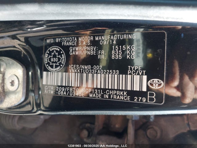 Toyota 1nz-fe 2015 VNKKTUD33FA022533 Image 9