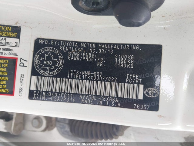2013 Toyota Camry Hybrid/le/xle მანქანა იყიდება აუქციონზე, vin: 4T1BD1FKXDU077822, აუქციონის ნომერი: 12381938