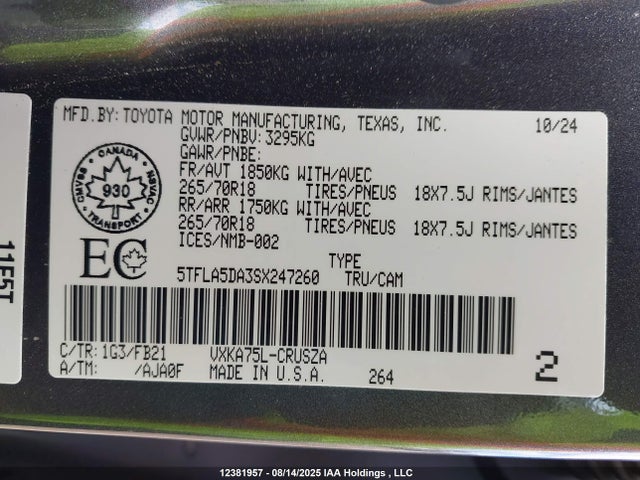 5TFLA5DA3SX247260 Toyota v35a-fts