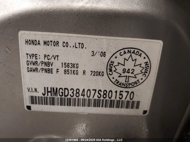 2007 Honda Fit მანქანა იყიდება აუქციონზე, vin: JHMGD38407S801570, აუქციონის ნომერი: 12381965