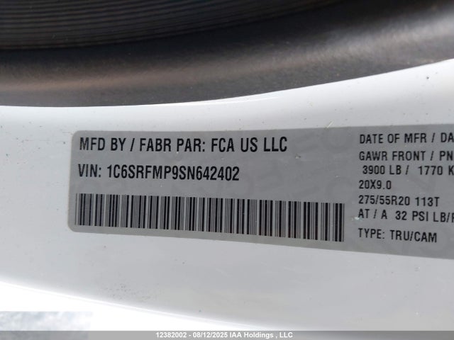 Aukcja sprzedaży 2025 Ram 1500 Big Horn, vin: 1C6SRFMP9SN642402, numer aukcji: 12382002