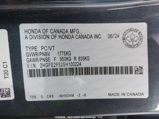 2HGFE2F52SH100224 Honda k20c9