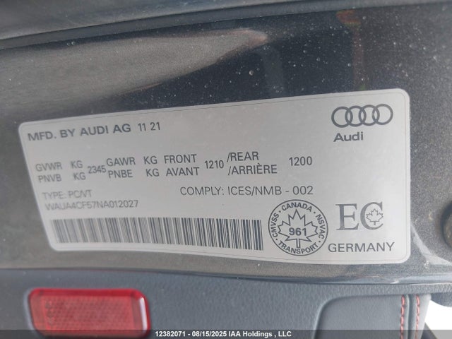 Audi 2022 2022 WAUA4CF57NA012027 Image 9