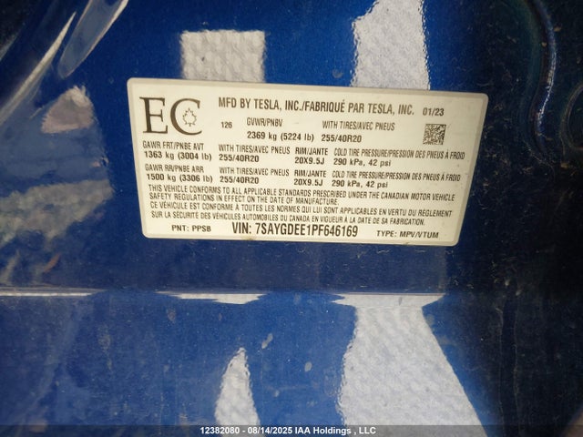 7SAYGDEE1PF646169 Tesla Model Y