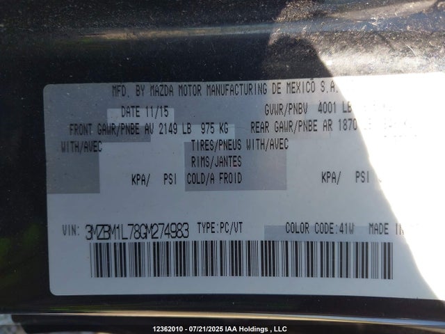 3MZBM1L78GM274983 Mazda pe