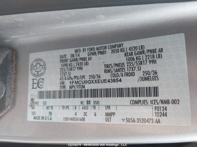 Ford 2014 2014 1FMCU0GXXEUE43854 Image 9