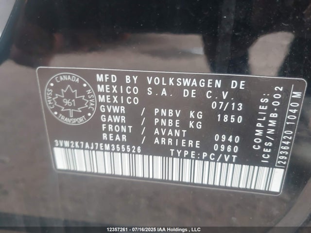 Volkswagen 2014 2014 3VW2K7AJ7EM355526 Image 9