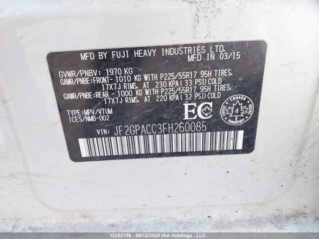JF2GPACC3FH260085 Subaru 2.0l naturally aapirated