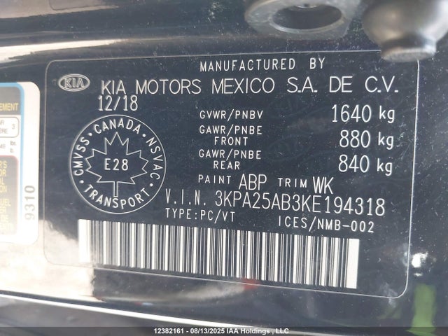 3KPA25AB3KE194318 KIA gdi gamma