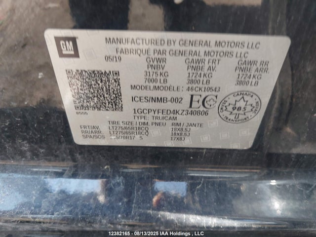 1GCPYFED4KZ340806 Chevrolet l84 - di, dfm, alum, gen 5, var 2