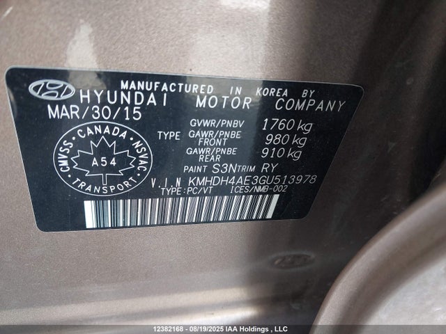KMHDH4AE3GU513978 Hyundai dohc mpi nu