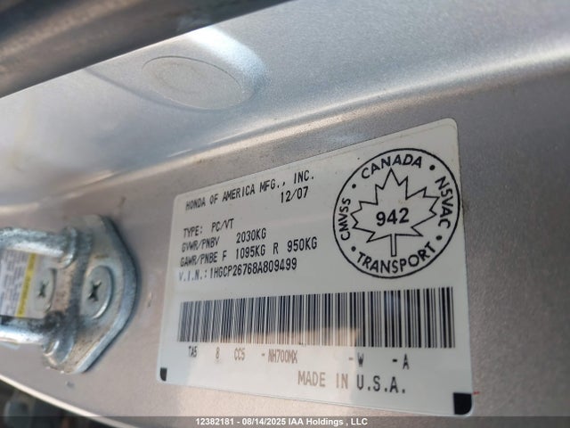 Aukcja sprzedaży 2008 Honda Accord Ex, vin: 1HGCP26768A809499, numer aukcji: 12382181