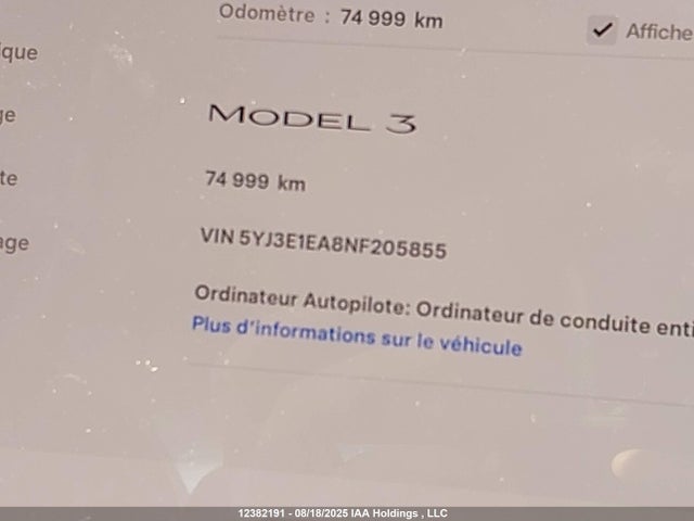 Tesla MODEL 3 2022 5YJ3E1EA8NF205855 Image 15