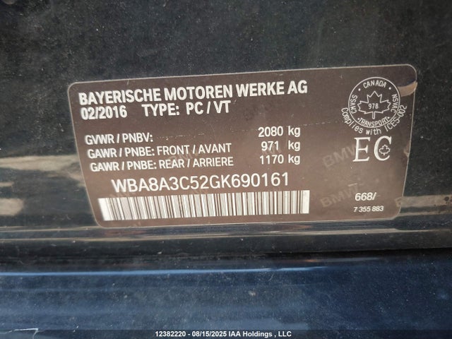 BMW 2016 2016 WBA8A3C52GK690161 Image 9