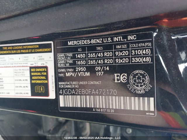 Mercedes-Benz Ml 350 Bluetec 2015 4JGDA2EB0FA472170 Image 9