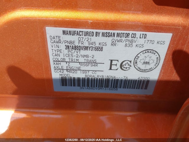 3N1AB8DV9MY316658 Nissan Sentra