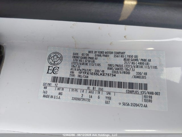 1FTFX1E55LKE75734 Ford 5.0l 4v
