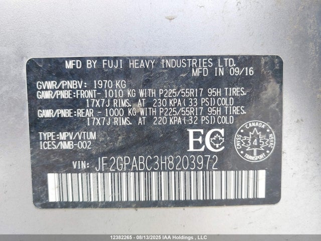 JF2GPABC3H8203972 Subaru naturally aspirated