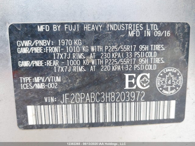 JF2GPABC3H8203972 Subaru naturally aspirated