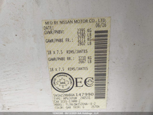 Nissan Murano 2016 5N1AZ2MH8GN147990 Image 18