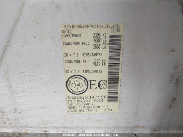 Nissan Murano 2016 5N1AZ2MH8GN147990 Image 9