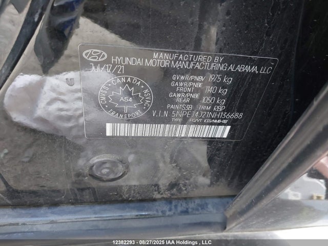 2022 Hyundai Sonata Sel Plus მანქანა იყიდება აუქციონზე, vin: 5NPEJ4J21NH136688, აუქციონის ნომერი: 12382293