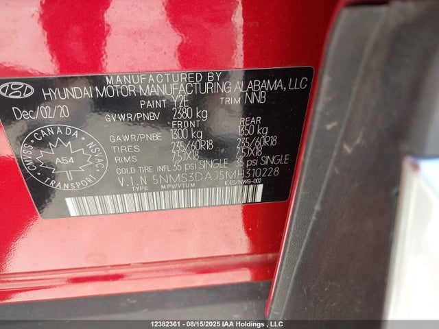 5NMS3DAJ5MH310228 Hyundai gdi theta iii