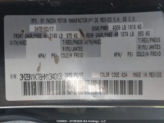 3MZBN1K78HM134013 Mazda pe