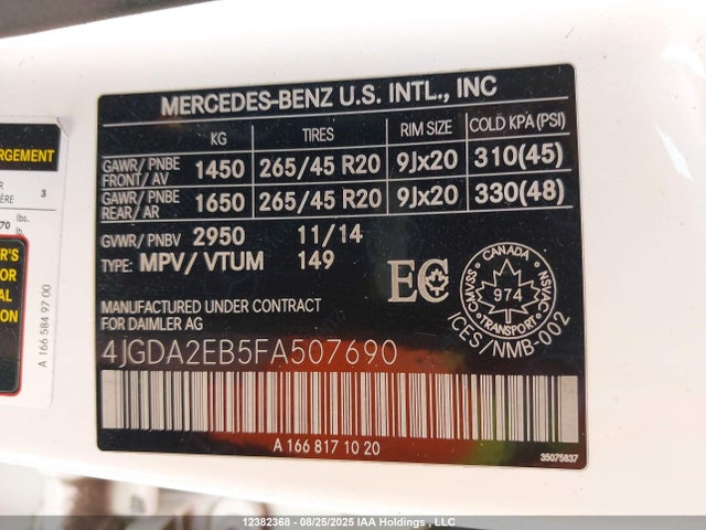 Mercedes-Benz Ml-Class 2015 4JGDA2EB5FA507690 Image 9