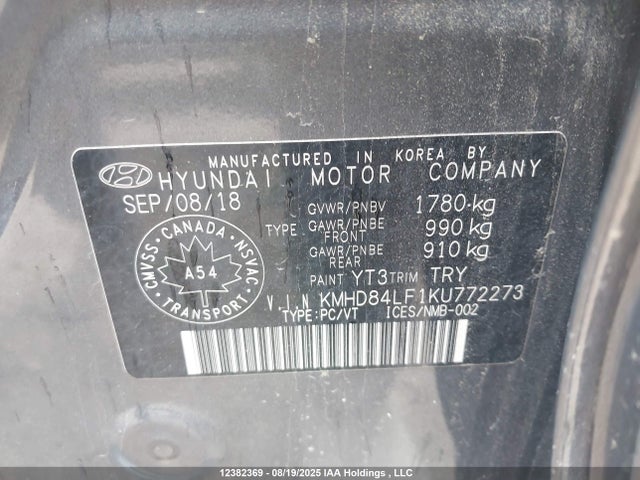 KMHD84LF1KU772273 Hyundai mpi nu